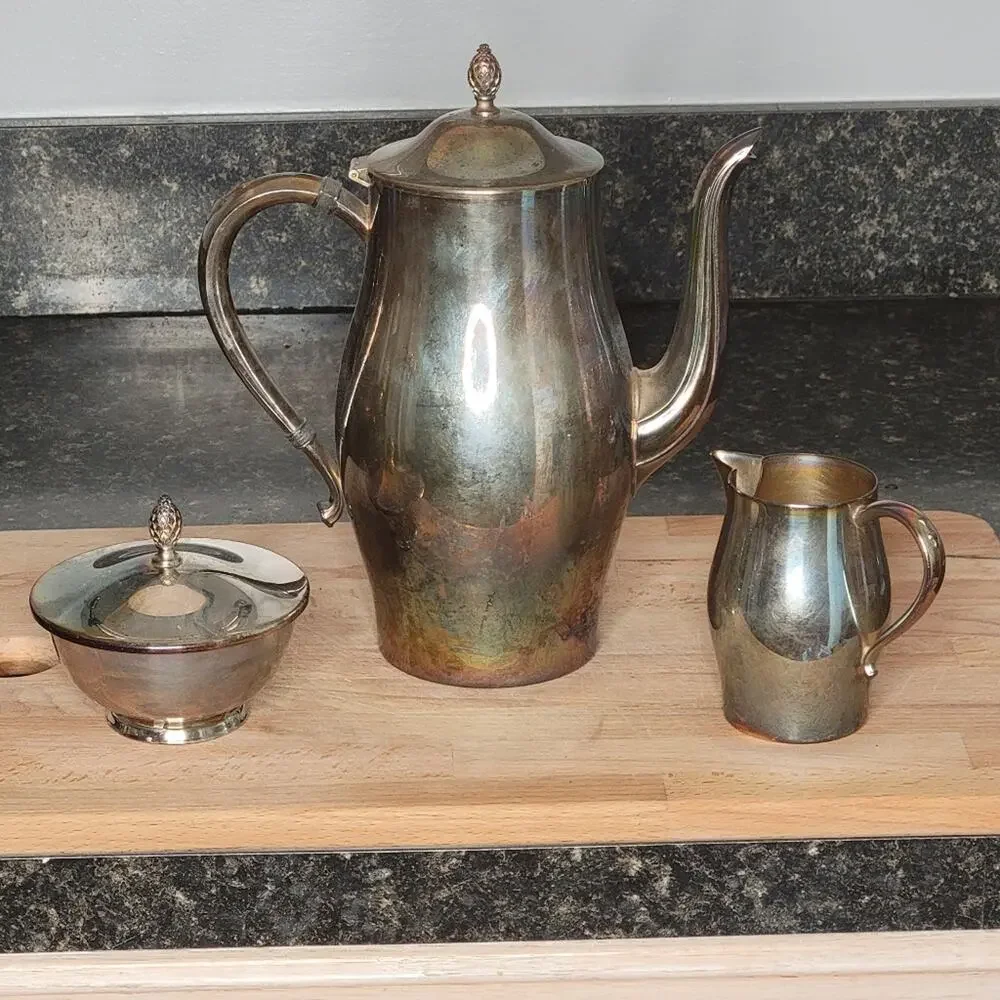 Paul Revere William Rodgers Silver Coffee Server, Sugar Bowl, and Creamer
